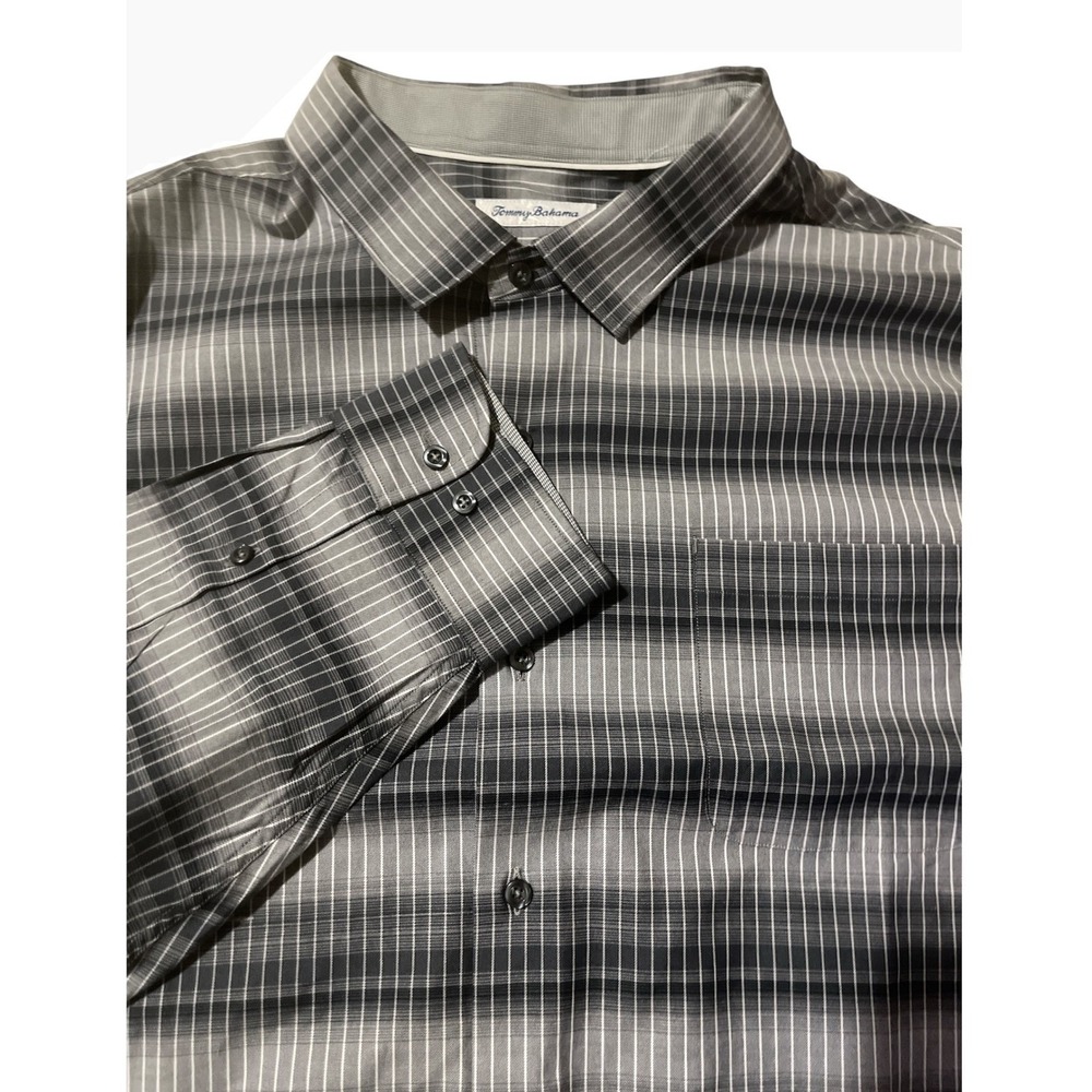 Tommy Bahama Mens 3XLB Fog Gray Lazlo Ombre Stripe Button Down Long Sleeve Shirt